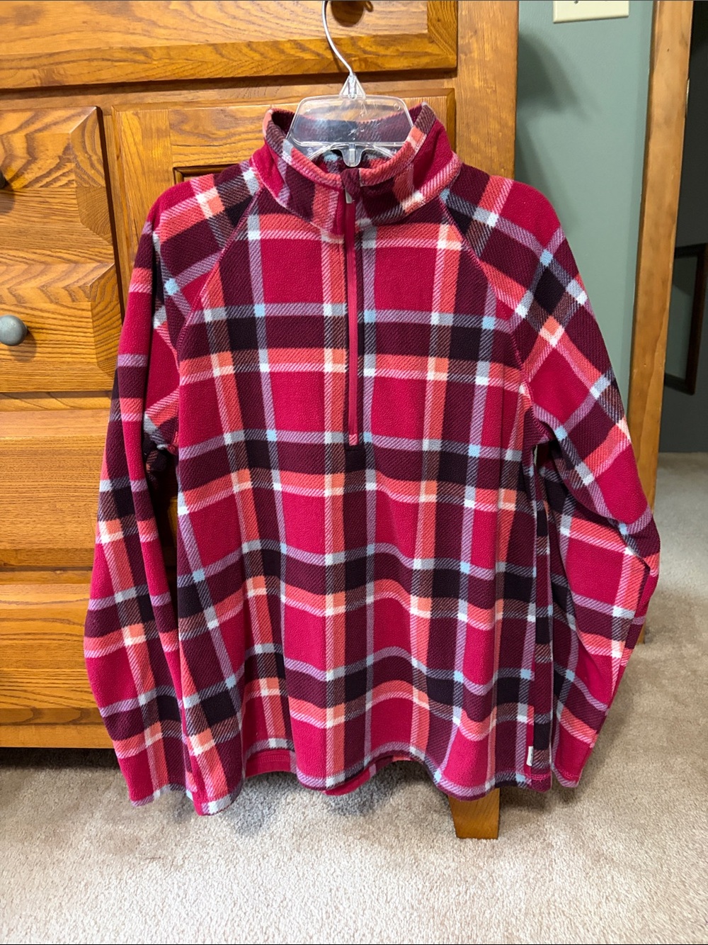 Eddie Bauer Red  Plaid Fleece Pullover